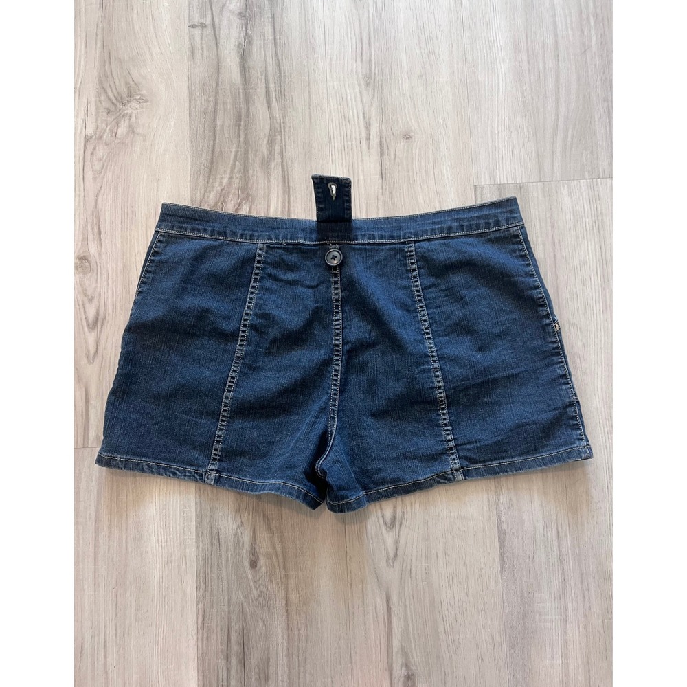Vintage y2k Xhilaration Stretch Dark Wash Denim Button Fly Shorts Womens 15 - Picture 14 of 14